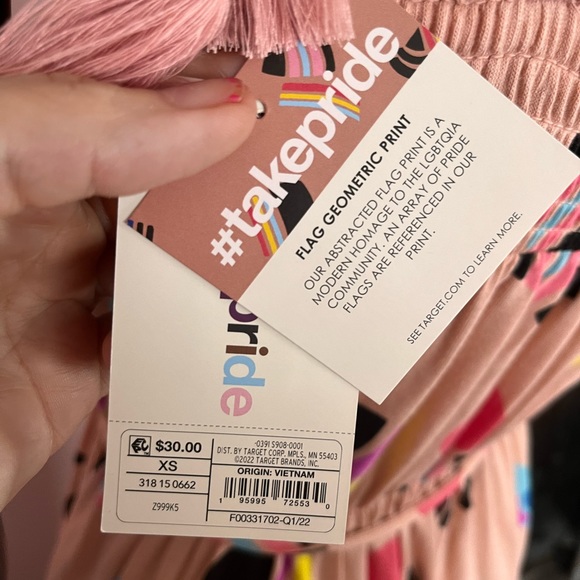 NWT Peachy Pink Geometric Pride Abstract Flags Print Flowy Maxi Dress - Picture 5 of 10